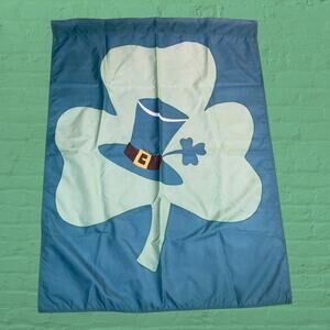 St Patricks Day Leprechaun Hat House Flag 44" Shamrock Clover Irish Yard Decor